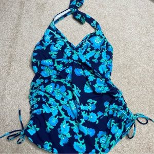 Lands End floral tropical tankini halter top size 4 - EUC